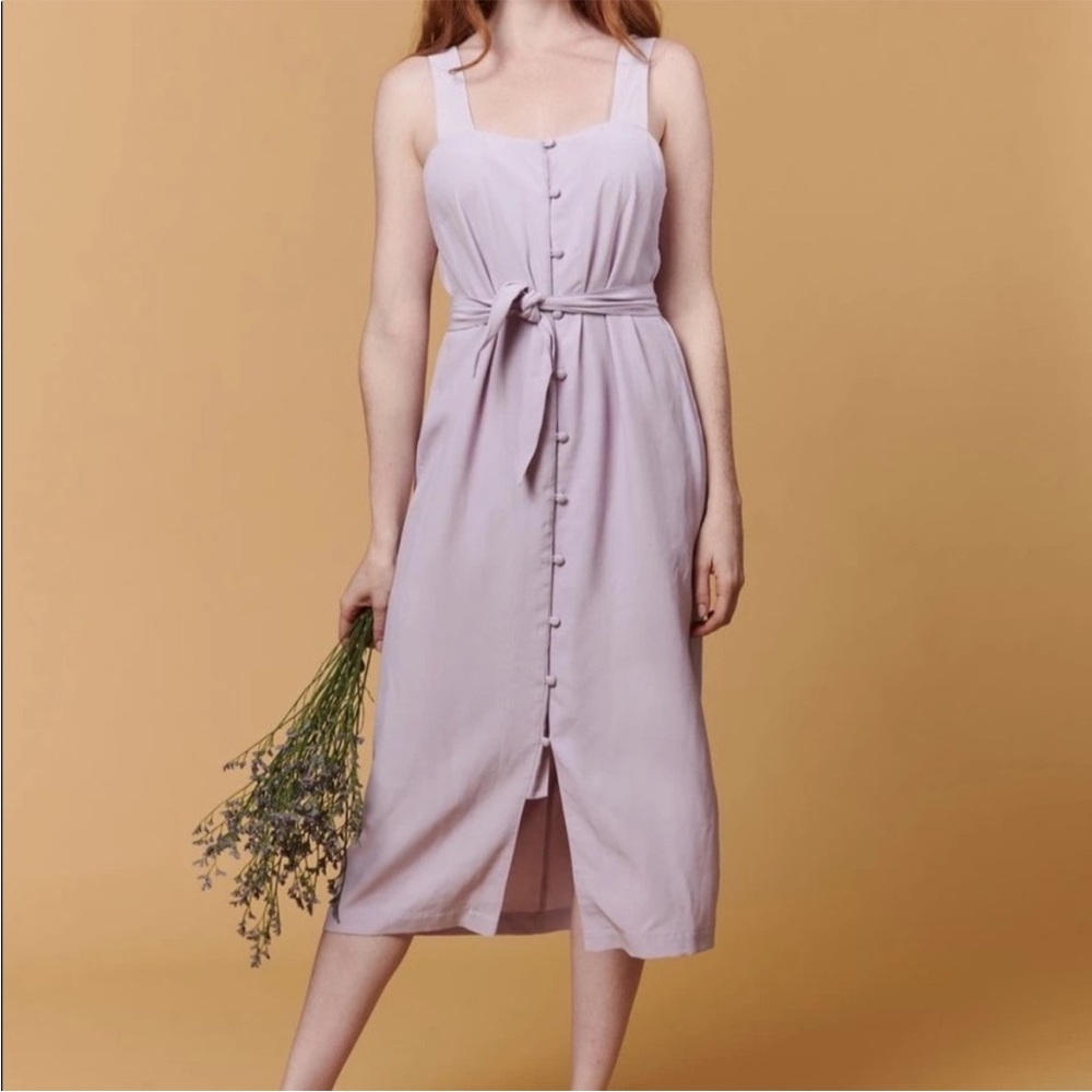 ☑️ Whimsy + Row Samantha Lavendar Purple Button Midi Dress